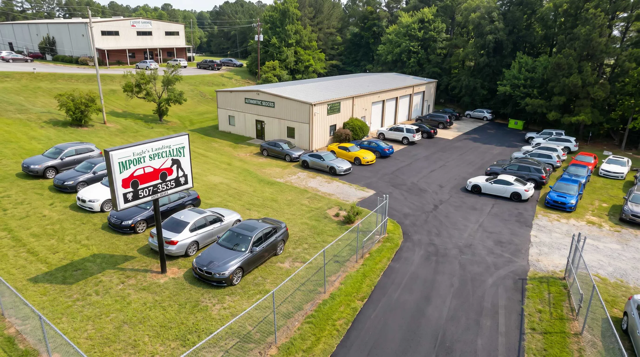 Aerial view of Eagles Landing Import Specialist in Stockbridge
